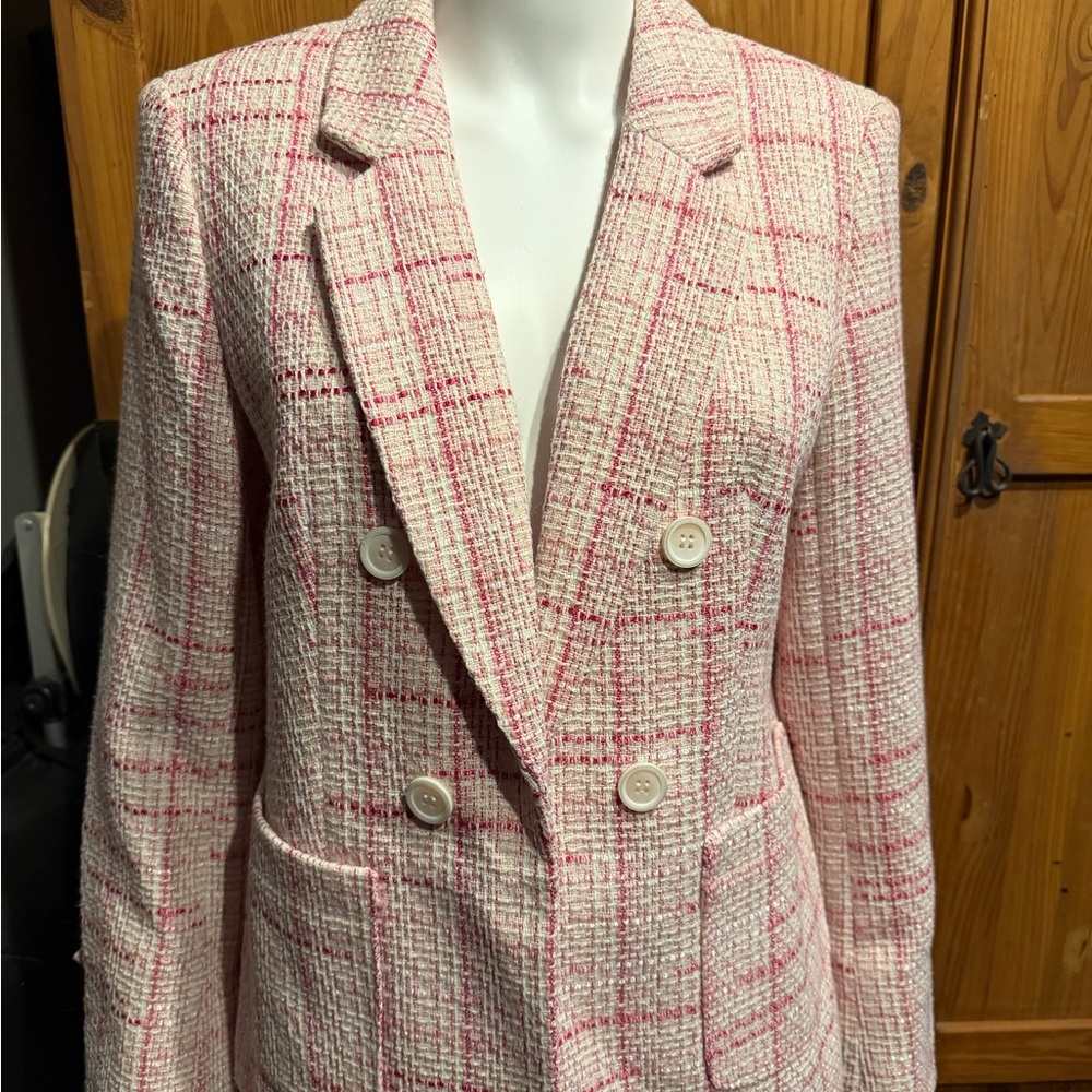 Jones New York Pink Plaid Tweed Blazer